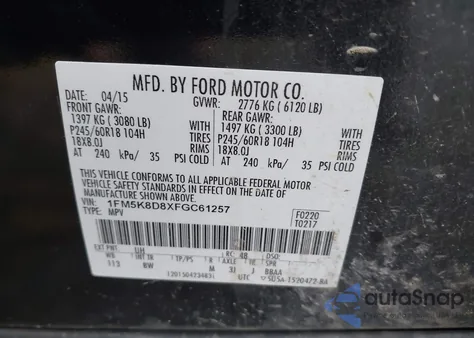 2015 Ford Explorer Xlt z USA, uszkodzony, nr VIN 1FM5K8D8XFGC61257